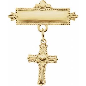 14K Yellow Gold Cross Baptismal Pin