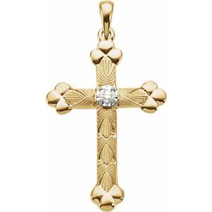 14K Yellow/White Gold 1/10 CT Natural Diamond Cross Pendant