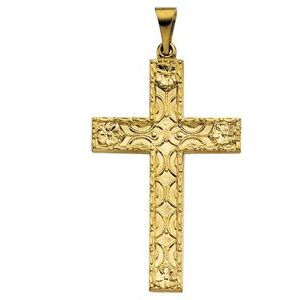 14K Yellow Gold Floral-Inspired Cross Pendant