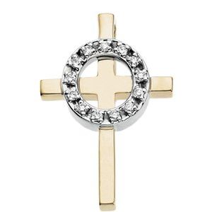 14K White/Yellow Gold 1/8 CTW Natural Diamond Cross Pendant