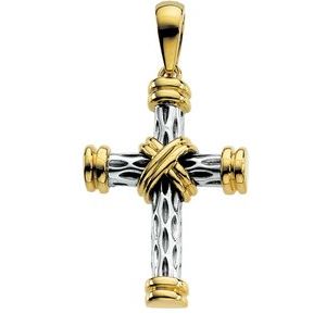 14K Yellow Gold & Sterling Silver 29.25x21.5 mm Cross Pendant