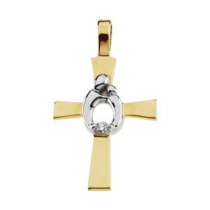 Rhodium-Plated 14K Yellow Gold .01 CT Natural Diamond Mother & Child® Cross Pendant