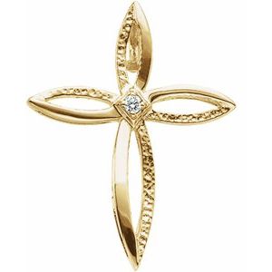 14K Yellow Gold .03 CT Natural Diamond Cross Pendant