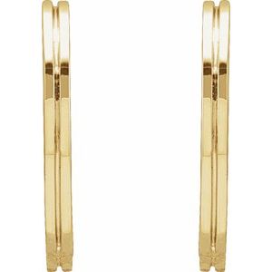 14K Yellow Gold Grooved Hinged 15 mm Huggie Hoop Earrings