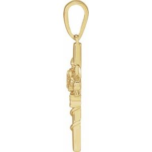 14K Yellow Gold Floral Cross Pendant