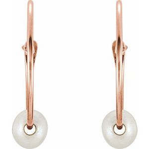 14K Rose Gold Cultured White Freshwater Pearl Youth Huggie Earrings