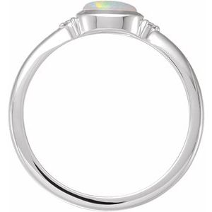 14K White Gold Natural Ethiopian Opal & .03 CTW Natural Diamond Ring