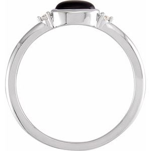 14K White Gold 6x4 mm Round Natural Black Onyx & .03 CTW Natural Diamond Ring
