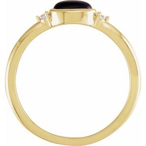 14K Yellow Gold 6x4 mm Round Natural Black Onyx & .03 CTW Natural Diamond Ring