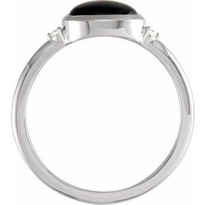 Platinum 8x6 mm Round Natural Black Onyx & .03 CTW Natural Diamond Ring