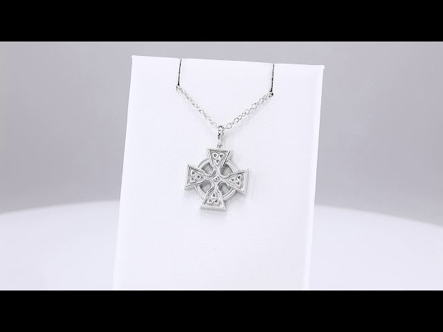 14K White Gold Celtic-Inspired Cross 20" Necklace