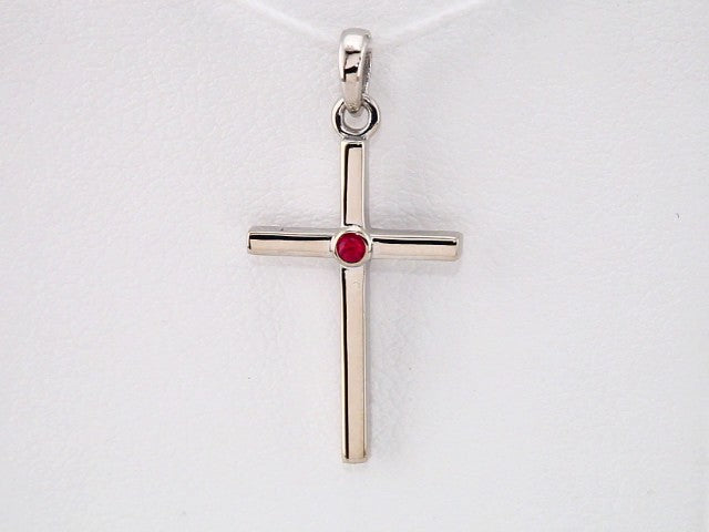 14K White Gold Natural Ruby Cross Pendant