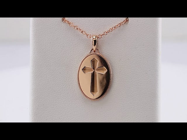 14K Rose Gold Oval Cross Medal 20" Necklace