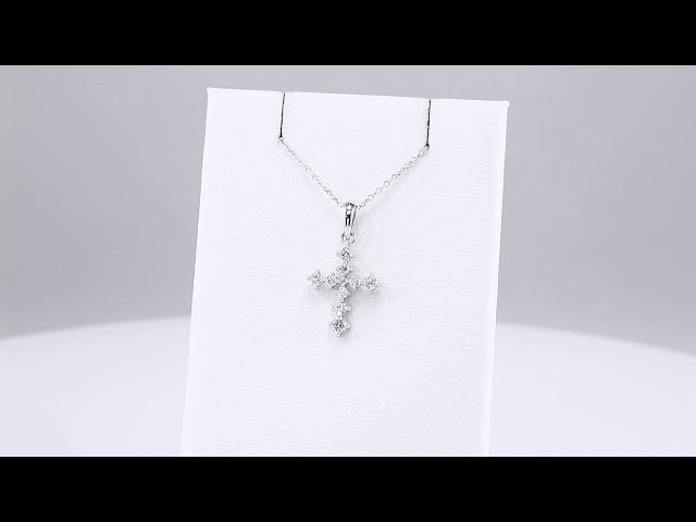 Sterling Silver 3/8 CTW Natural Diamond Cross 16-18" Necklace