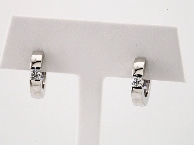 14K White Gold 1/3 CTW Natural Diamond 15 mm Hinged Huggie Hoop Earrings