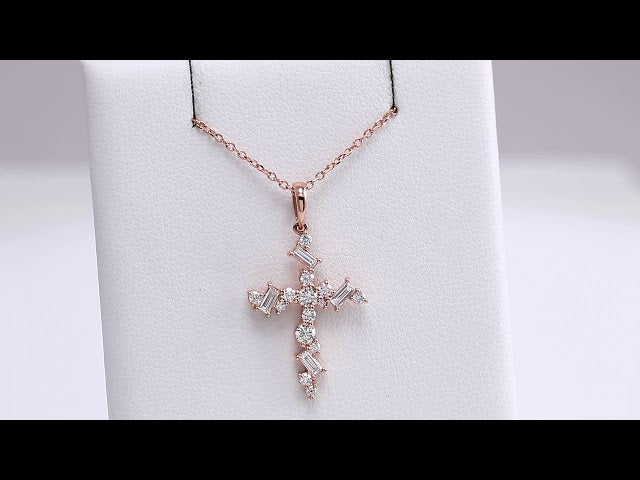 14K Rose Gold 1/2 CTW Natural Diamond Scattered Cross 16-18" Necklace