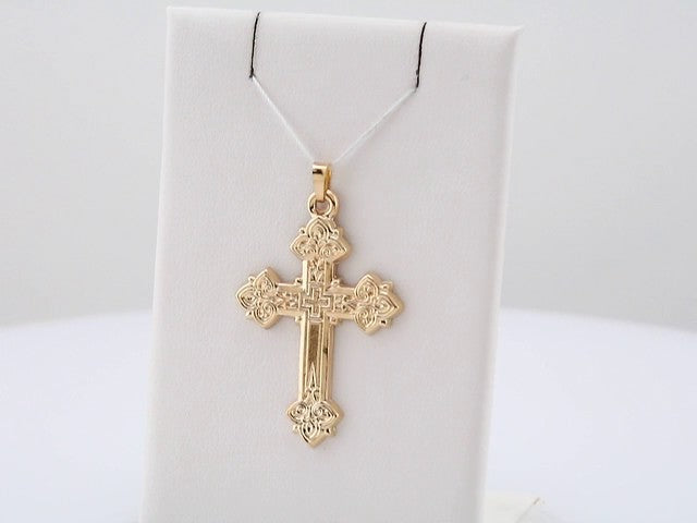 14K Yellow Gold 33x25 mm Hollow Cross Pendant