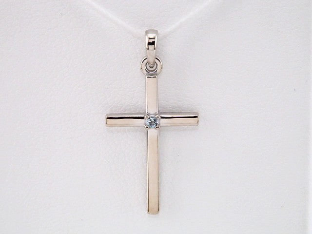 14K White Gold Natural Aquamarine Cross Pendant