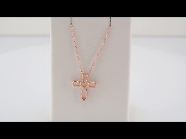 14K Rose Gold Cross with Heart 16-18" Necklace