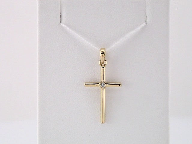 14K Yellow Gold .015 CT Natural Diamond Cross Pendant