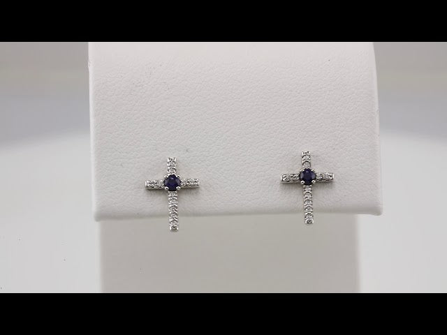 Sterling Silver Natural Blue Sapphire & .05 CTW Natural Diamond Cross Earrings