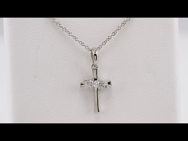 Platinum .06 CTW Natural Diamond Cluster Cross 16-18" Necklace