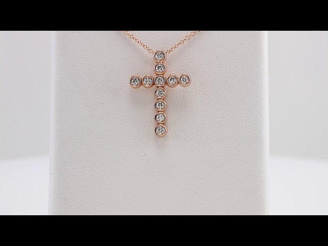 14K Rose Gold 1/4 CTW Natural Diamond Cross 16-18" Necklace