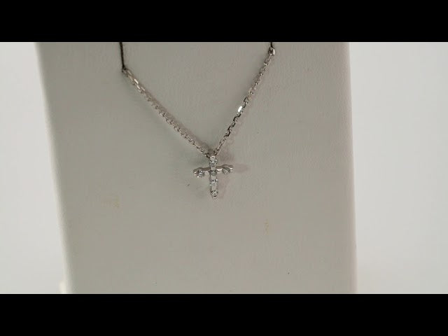 Sterling Silver .08 CTW Natural Diamond Cross 16-18" Necklace