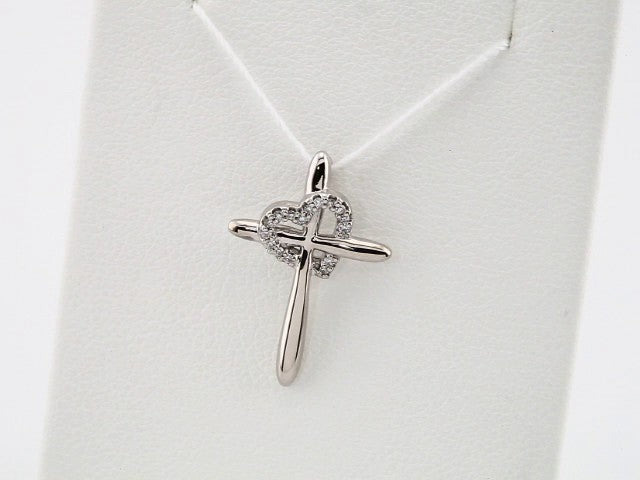 Sterling Silver .04 CTW Natural Diamond Heart & Cross Pendant