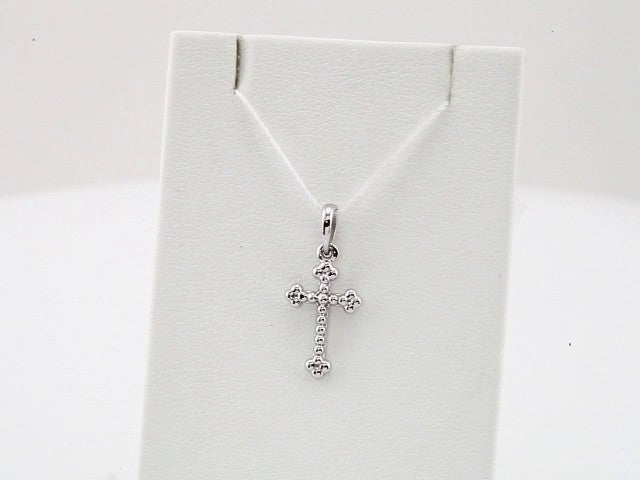 14K White Gold Beaded Cross Pendant