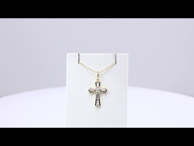 14K Yellow Gold 3/8 CTW Natural Diamond Baguette Cross 16-18" Necklace