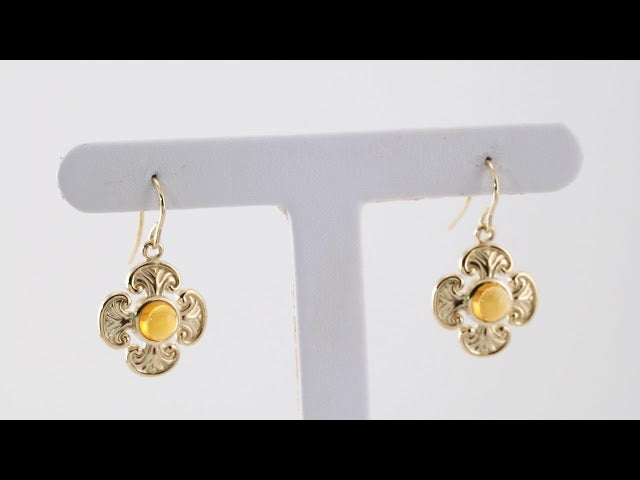 14K White Gold Natural Citrine Maltese Cross Earrings