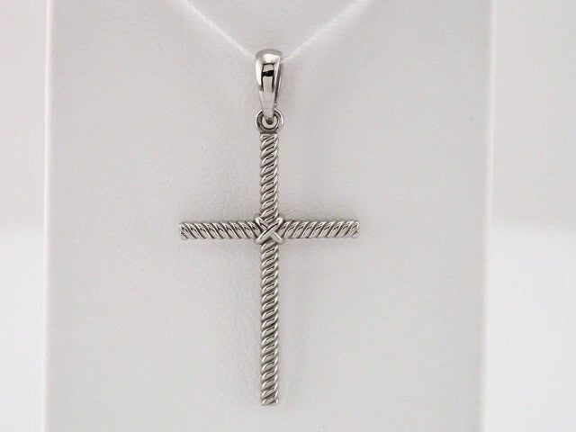 14K White Gold 31.9x16.2 mm Rope Cross Pendant