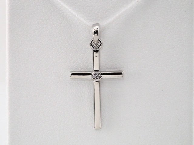 14K White Gold Natural White Sapphire Cross Pendant