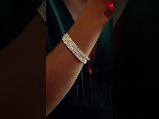 14K White Gold 1 1/2 CTW Natural Diamond Flexible Bangle 7" Bracelet