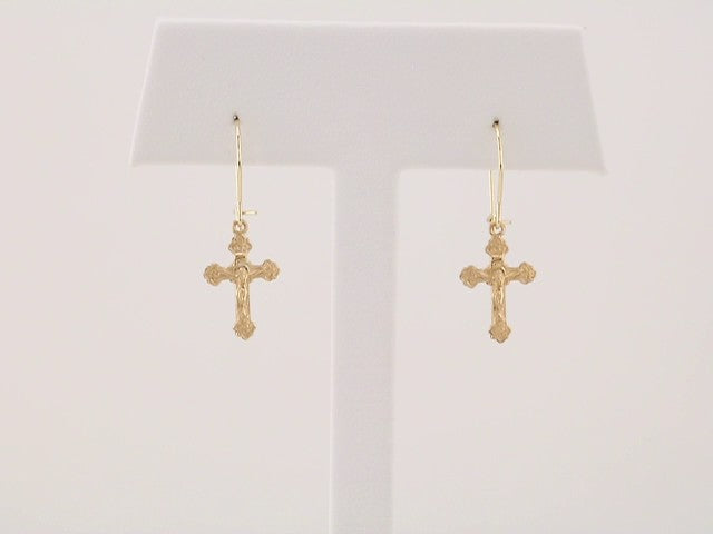 14K Yellow Gold 25x9 mm Crucifix Earrings