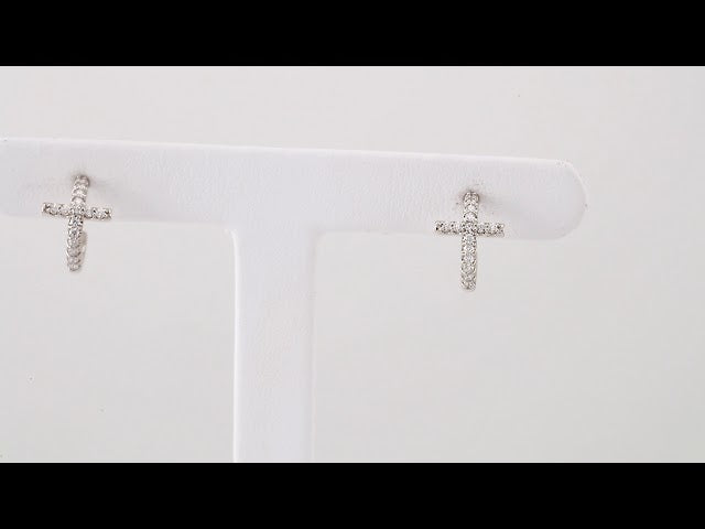 Platinum 1/4 CTW Natural Diamond Cross 12.15 mm Hoop Earrings