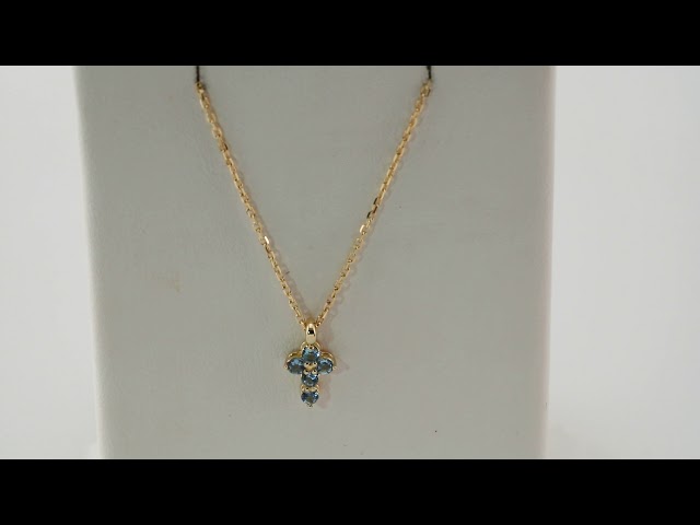 14K Yellow Gold Natural Aquamarine Cross 16-18" Necklace