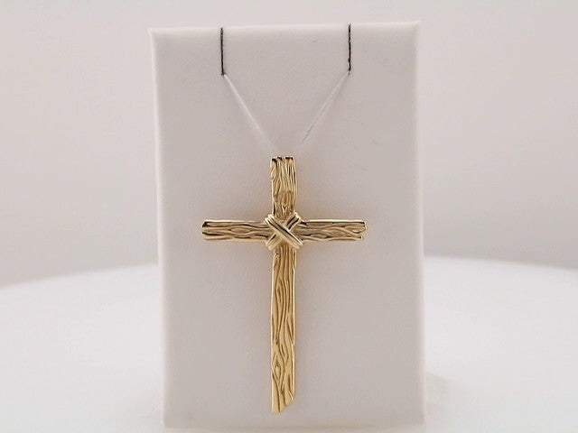 14K Yellow Gold Woodgrain Cross Pendant