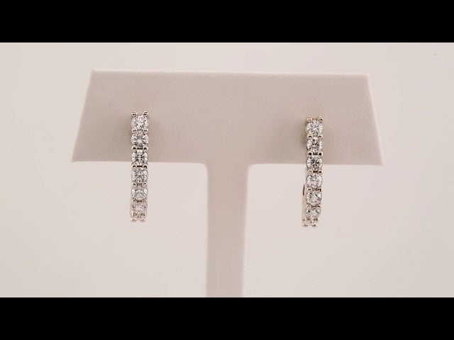 14K White Gold 3/4 CTW Natural Diamond J-Hoop Earrings