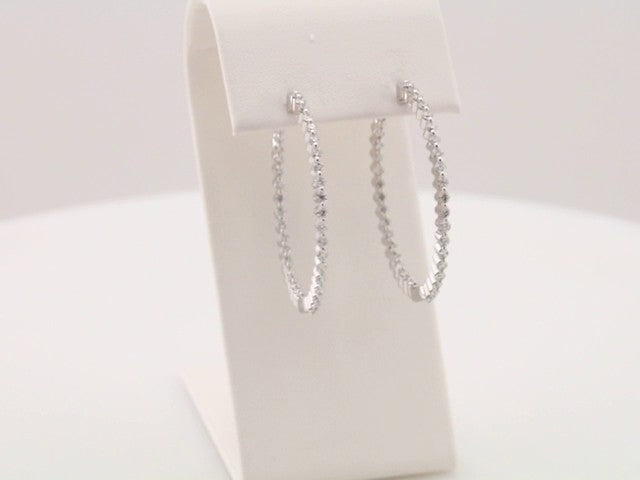 14K White Gold 1 CTW Natural Diamond Inside-Outside Hinged 32.5 mm Hoop Earrings