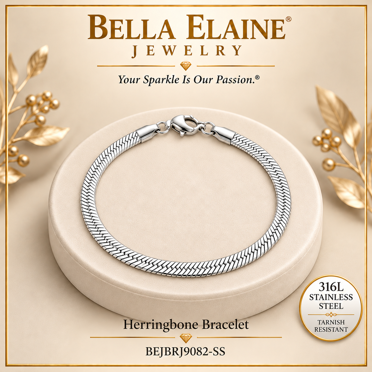 Herringbone Bracelet - 316L Stainless Steel Bracelet - Bella Elaine Jewelry