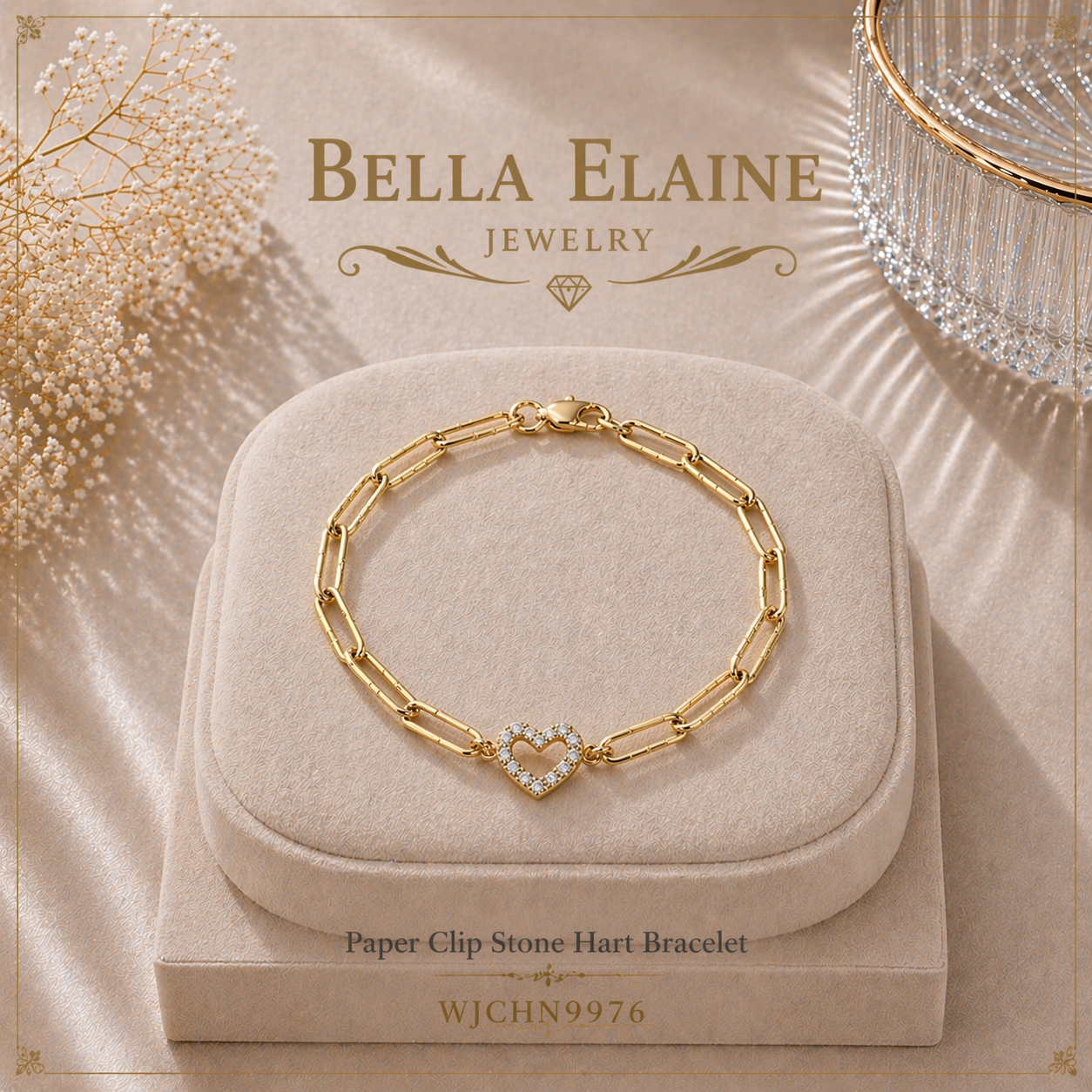 Paper Clip Stone Heart Bracelet