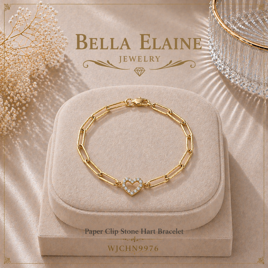 Paper Clip Stone Heart Bracelet