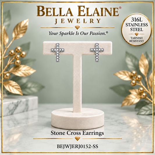 Stone Cross Earrings - 316L Stainless Steel Earrings - Bella Elaine Jewelry