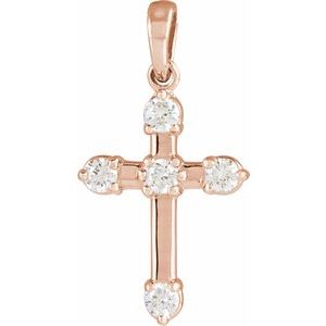 14K Rose Gold 1/6 CTW Natural Diamond Cross Pendant