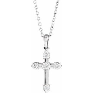 Sterling Silver 1/6 CTW Natural Diamond Cross 16-18" Necklace
