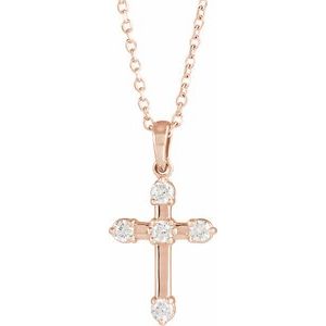 14K Rose Gold 1/6 CTW Natural Diamond Cross 16-18" Necklace