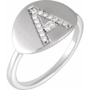 14K White Gold 1/10 CTW Natural Diamond Initial A Signet Ring