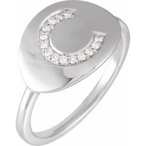 14K White Gold .08 CTW Natural Diamond Initial C Signet Ring